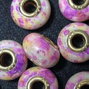 25 large hole 925 Pink and Yellow Bead Charms
